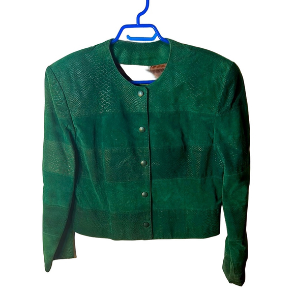 Danier leather green cropped leather suede jacket vintage size small - Picture 2 of 8